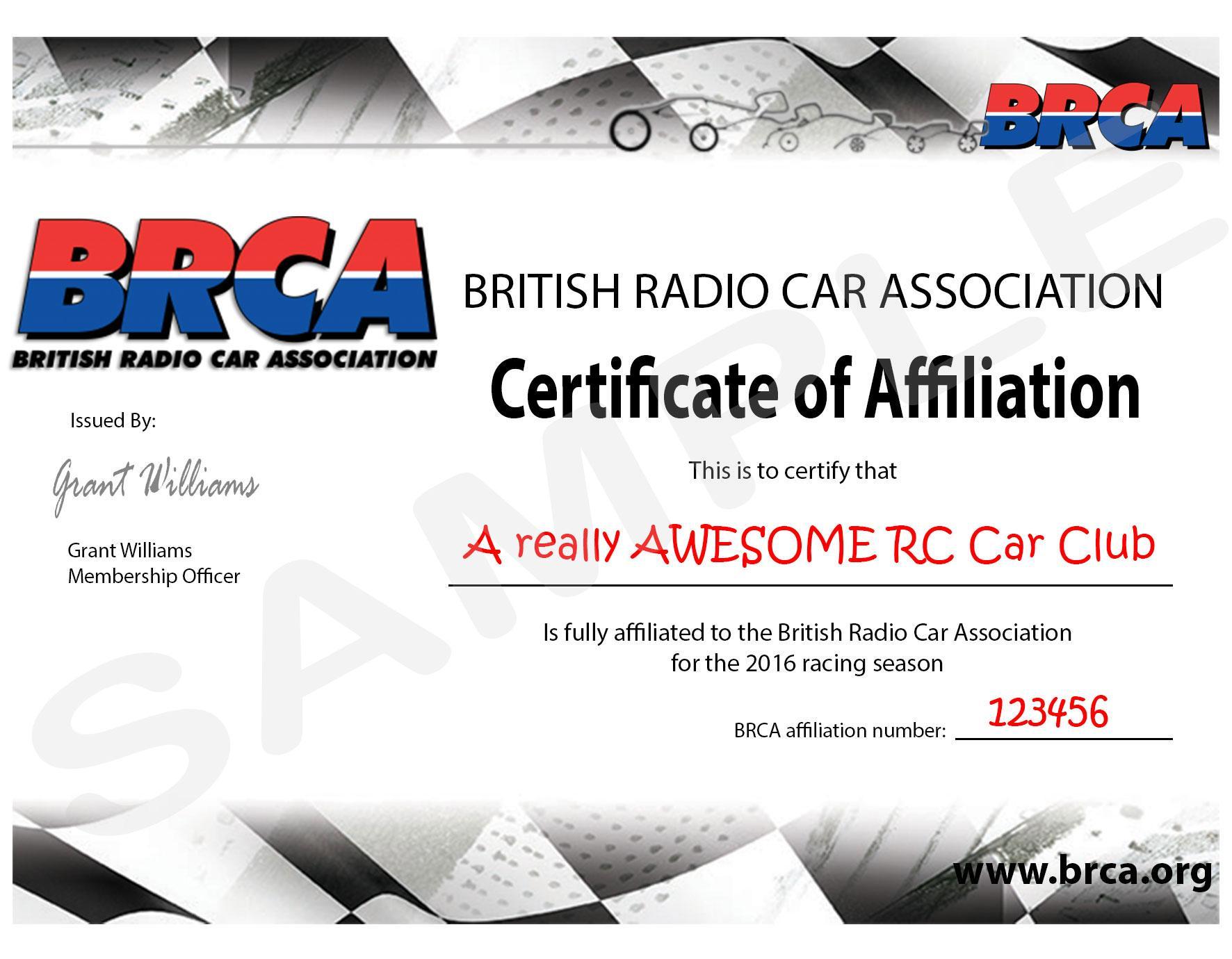 BRCA Club Affiliation Certificates 2016